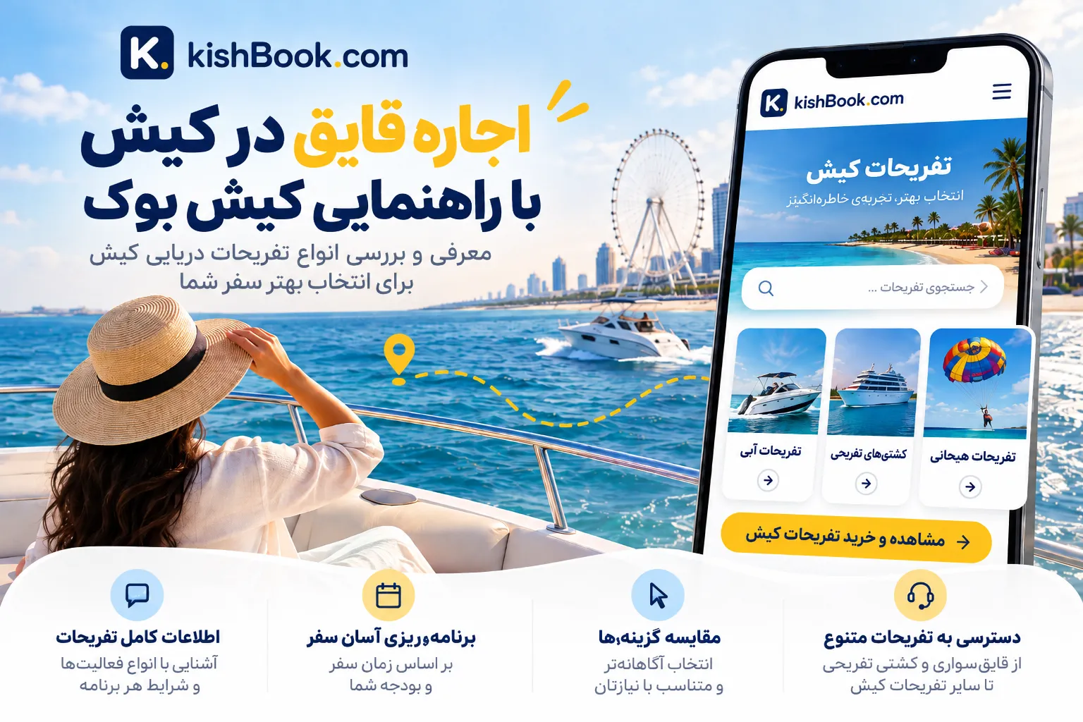 اجاره قایق در کیش با راهنمایی کیش بوک